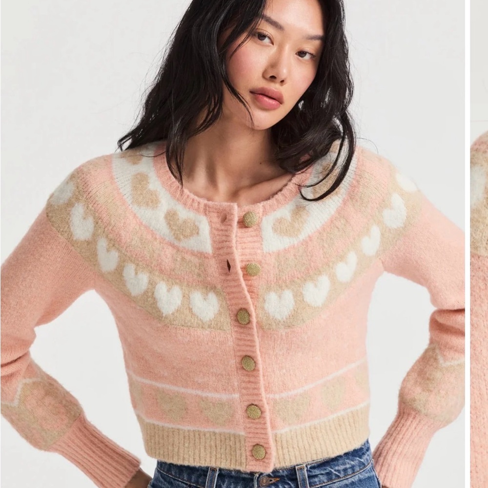 LoveShackFancy Pink and Cream Heart Dimples Cardigan